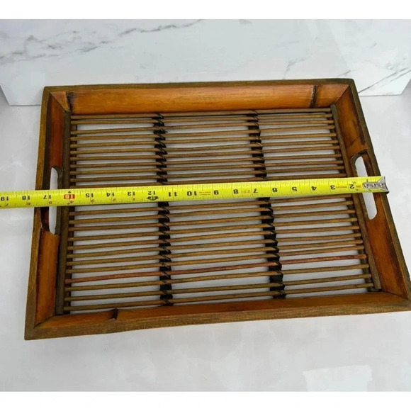 Large Bamboo Rattan Tray Sturdy Heavy Duty Handcrafted with Handles Matte Brown - Picture 6 of 8